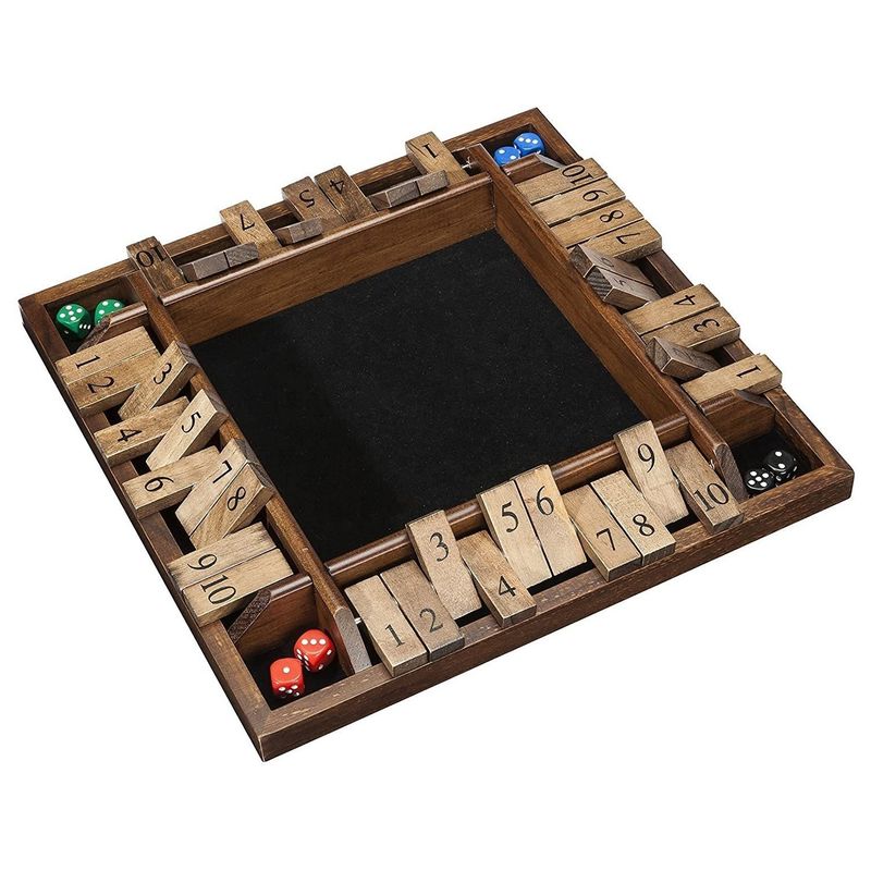 12-14 inch 4 Player Shut The Box Dice Game Wooden Board Table Math Game Toys for Children Unisex