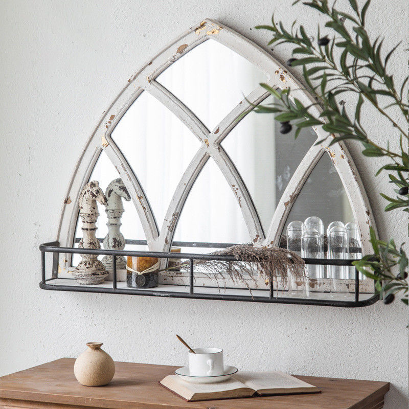 Natural Style Wooden Mirror Frame Decorative with Storage Shelf White or Custom Color