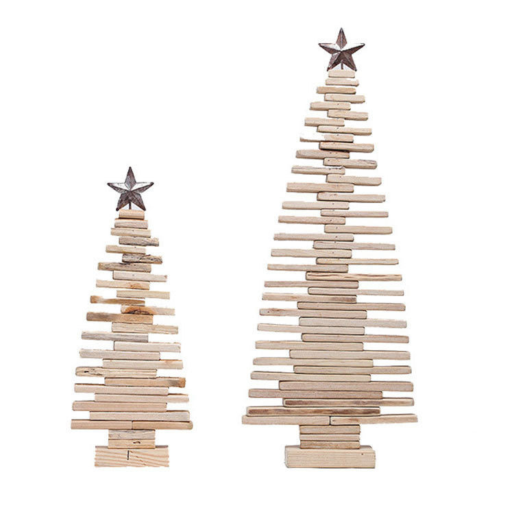 Christmas Tree Table Decoration Ornaments with Simple Design and Natural Wood Color