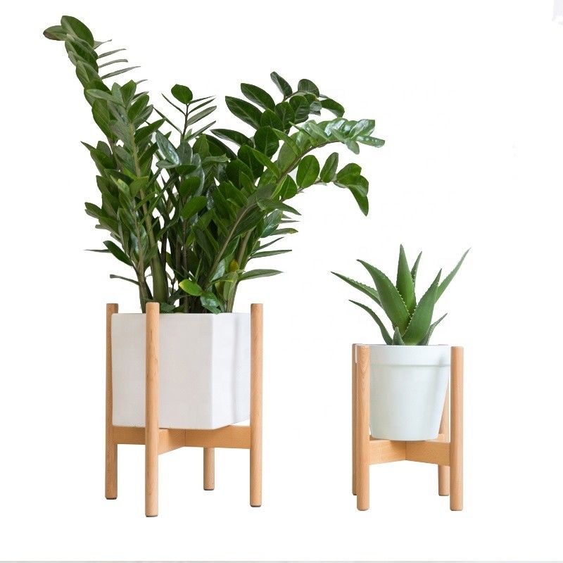 Nordic Concise Style Wooden Flower Pot Stand Adjustable Bamboo Plant Stands for Indoor