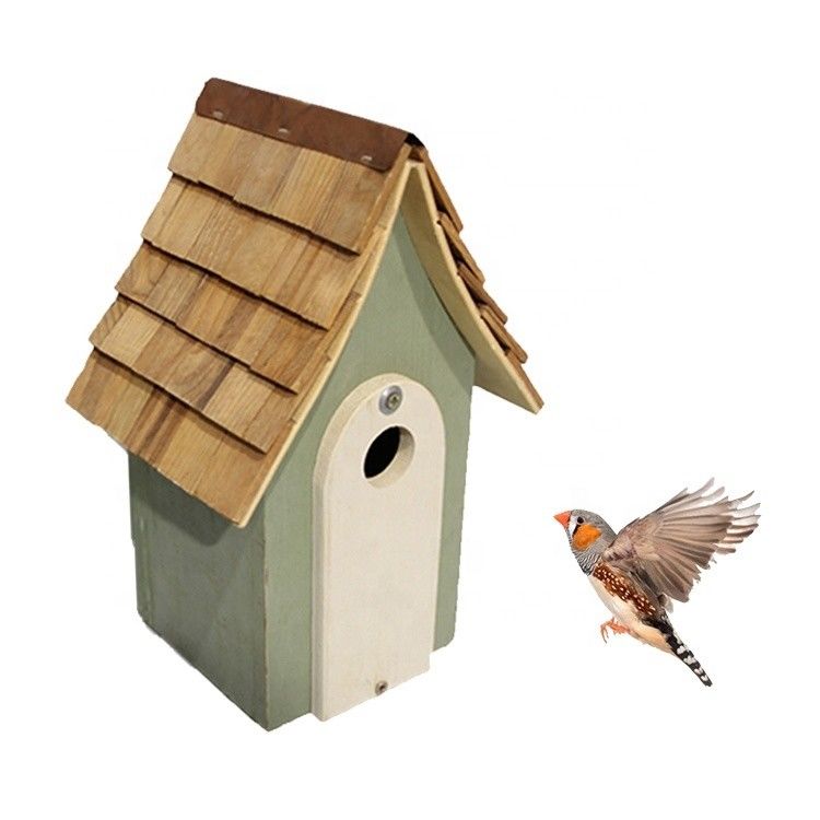 Windproof Solid Pattern Wooden Bird House with Custom Color Painted Garden Decor