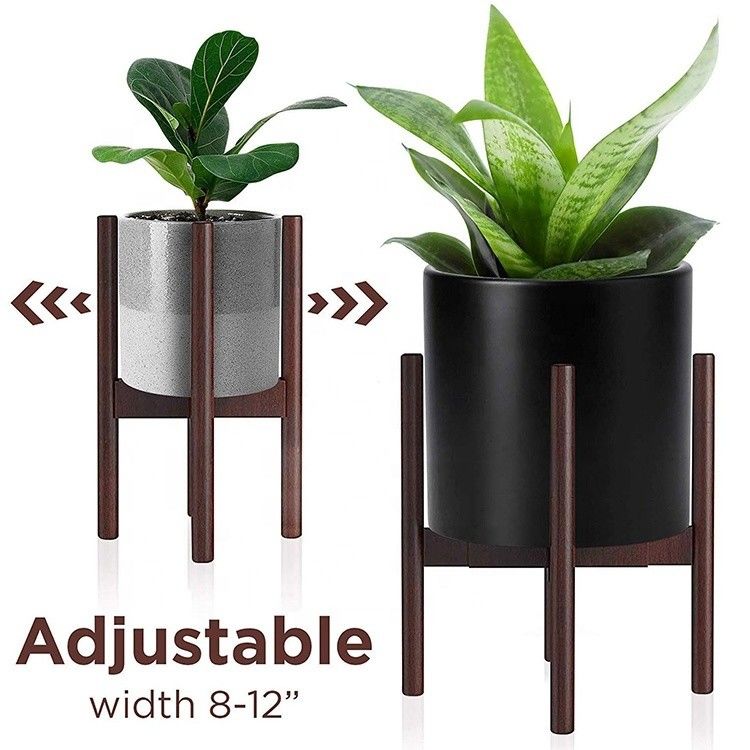 Adjustable Bamboo Wood Plant Stand for Extendable High Bearing Weight Indoor Outdoor