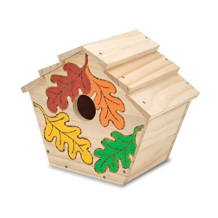 Print Pattern Wooden Cedar Bird House Cages for DIY Decoration and Decor